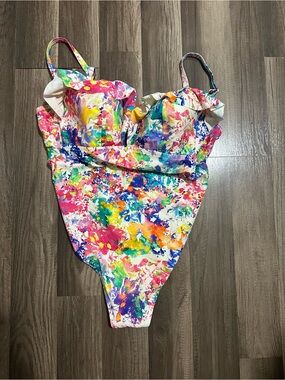 Color Splash Ruffle One-Piece Swimsuit - Multicolor